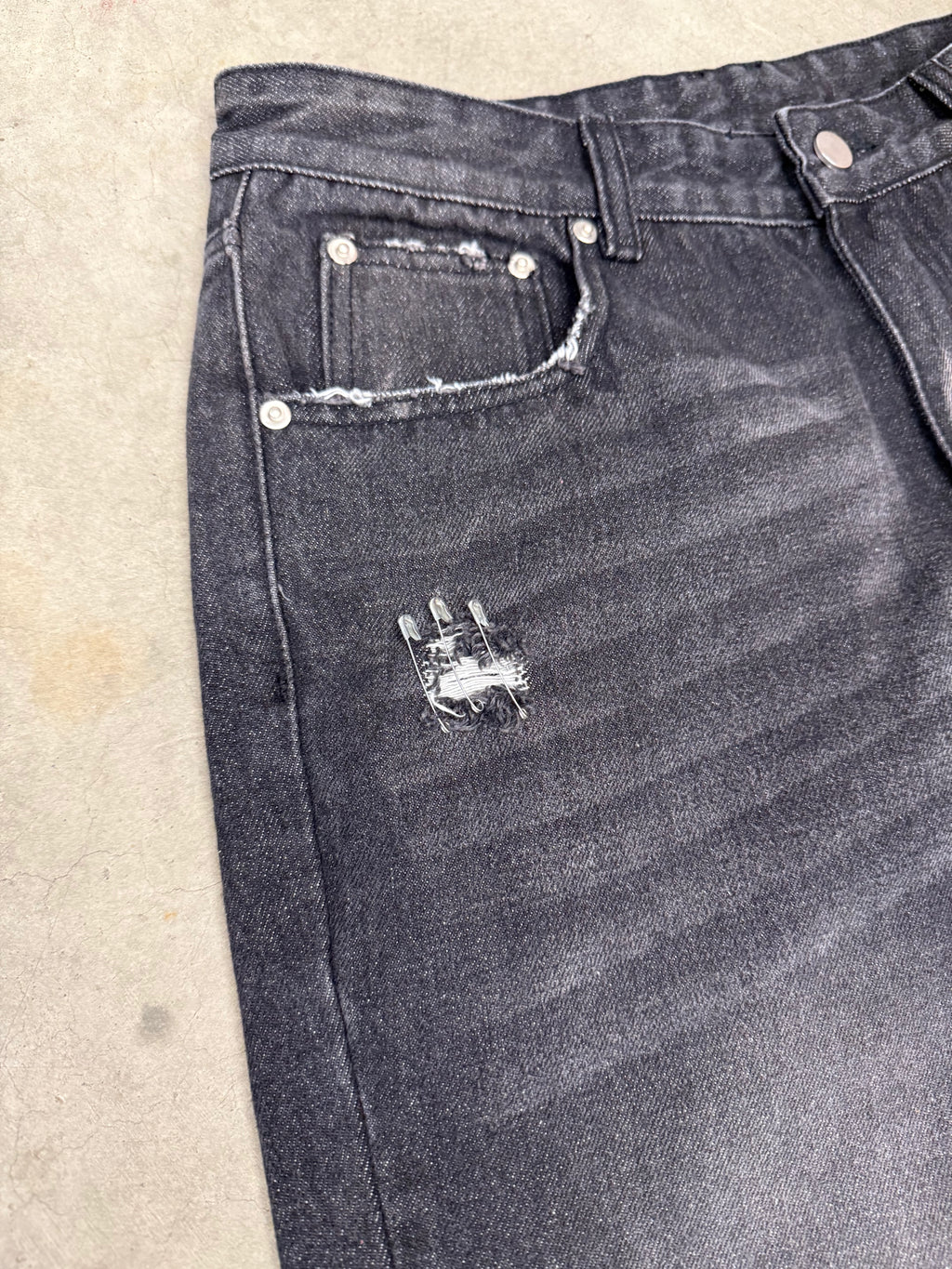 Repaired Japanese Bootcut Denim Black