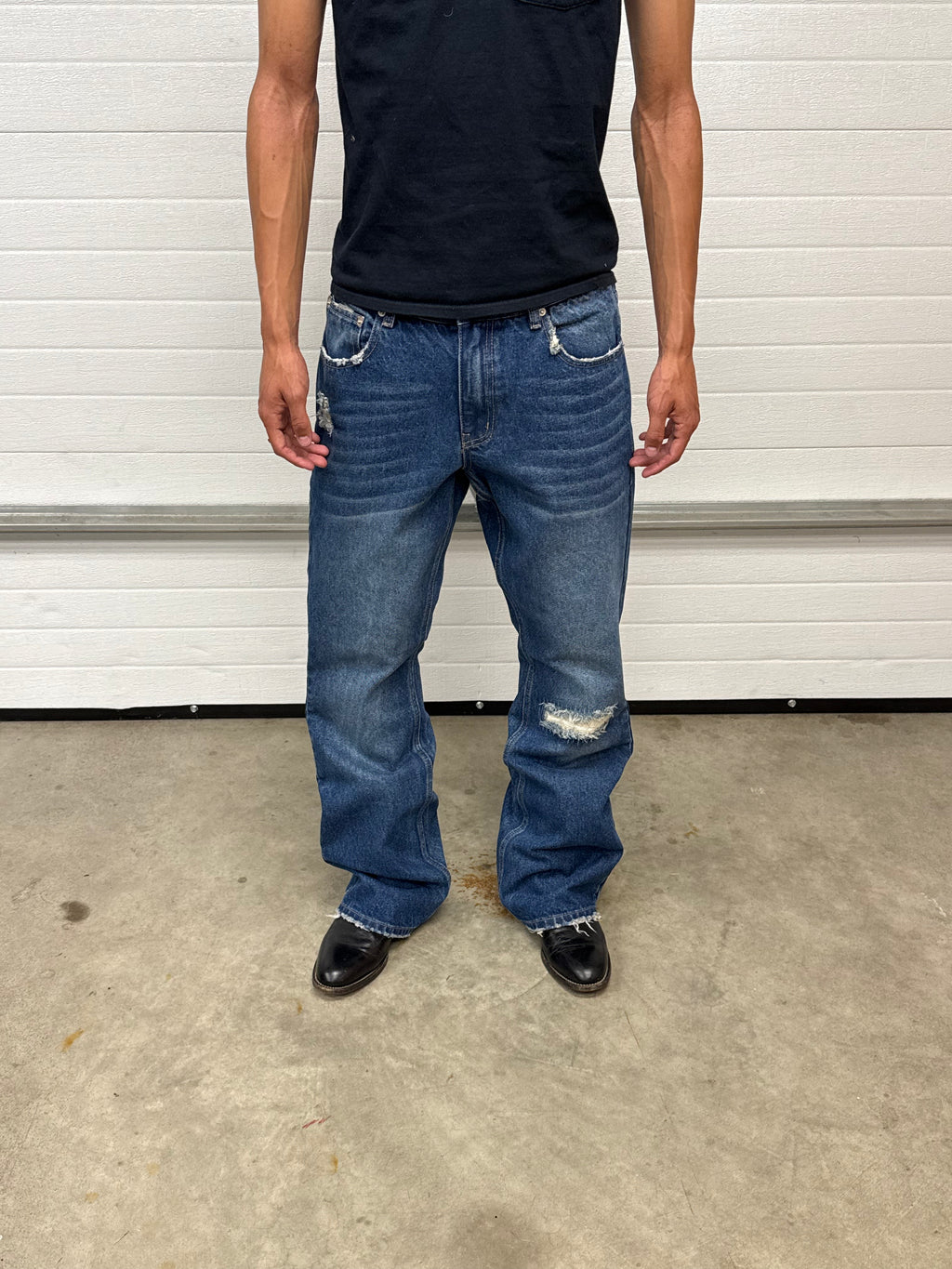 Repaired Japanese Bootcut Denim Blue