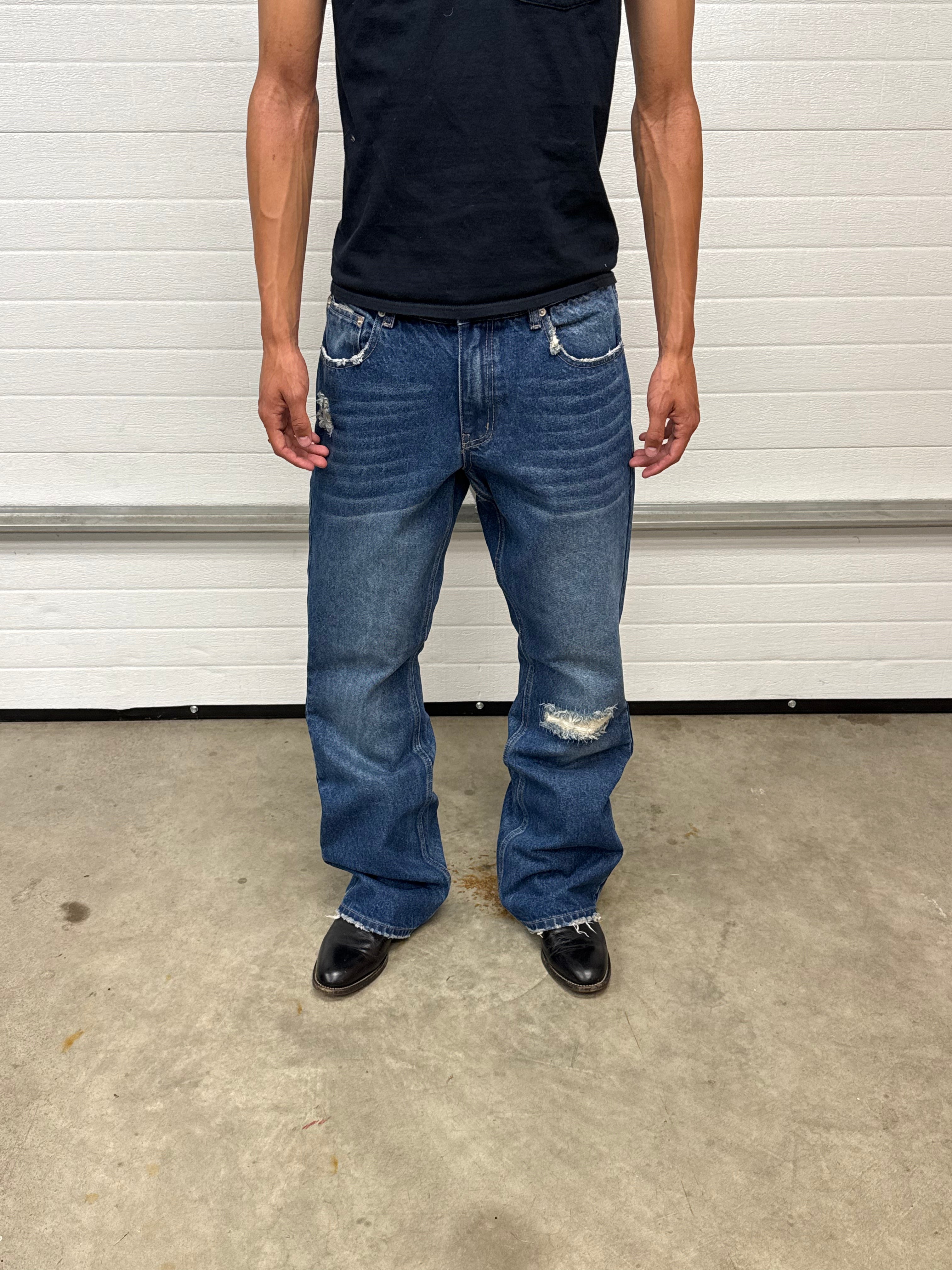 Repaired Japanese Bootcut Denim Blue